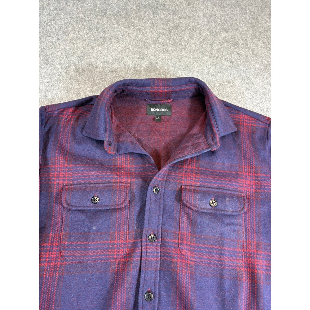 Bonobos Shirt Jacket Mens Large Blue Red Plaid Overshirt Long Sleeve Shacket